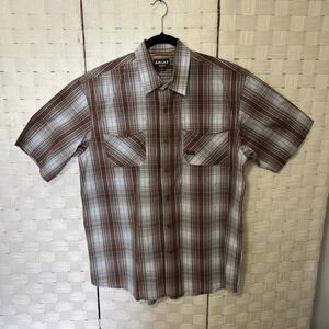 Ariat‎ Rebar Plaid Work Shirt Short Sleeve Button Up Casual Size Large